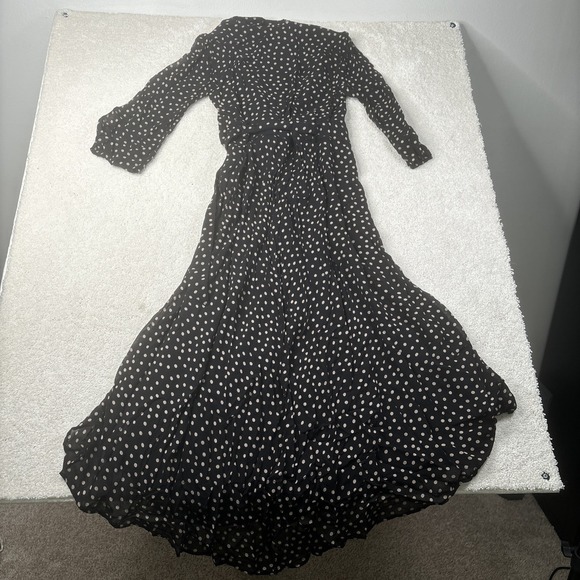 Ganni Georgette Wrap Maxi Dress Women's Size 38 Black White Polka Dot 3/4 Sleeve - Picture 15 of 16